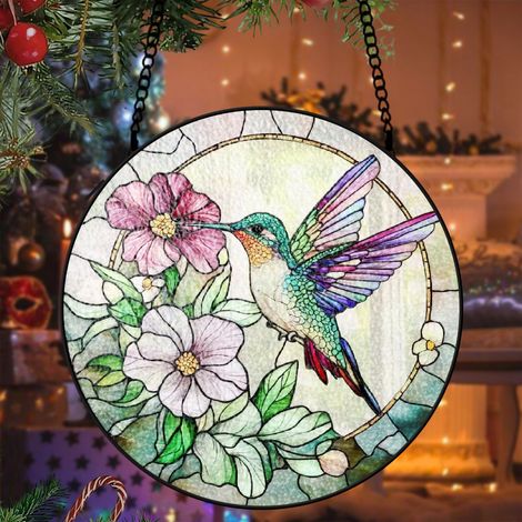 Attrape-soleil vitrail colibri 9 cm décoration suspendue fenêtre oiseau lumineux cadeau anniversaire (1/5)