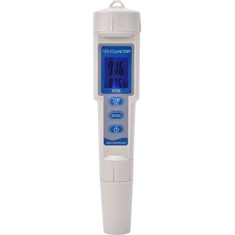 Testeur portable PH-3508 4 en 1 : pH/EC/TDS/température, acidité/alcalinité, conductivité, dureté et qualité de l’eau. Rétroéclairage et livraison sans piles. (1/5)