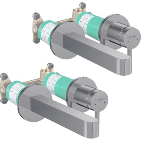 Juego de 2 mezcladores de lavabo de pared HANSGROHE Finoris 165 mm + desagüe libre Cromo + Cuerpo empotrado