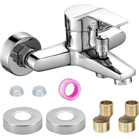 JSSEVN - Bath mixer tap, bath faucet, shower faucet, single-lever mixer, shower outlet, chrome-plated ceramic cartridge (1/5)
