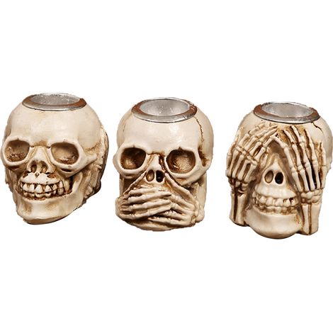 3er-Set Totenkopf-Kerzenhalter, dekorativer Sockel aus Kunstharz, Skelett-Kerzenständer für Halloween-Filmrequisiten (1/5)