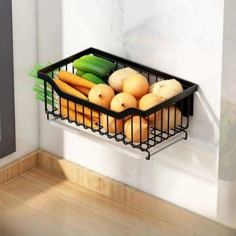 Cesta de frutas de acero inoxidable - Escurridor de verduras de cocina - 29,5 cm - Desmontable y lavable - Montaje en pared - Negro (1/5)