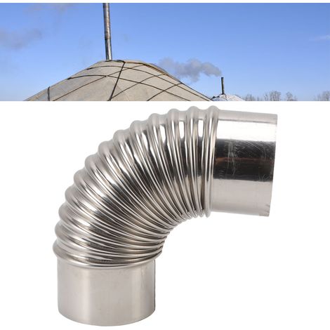 Tuyau de cheminée coudé à 90 degrés en acier inoxydable avec conduit de fumée à coude à 90° pour fournaise à gaz. (1/5)