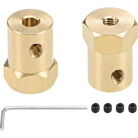 Hexagonal Coupleur 4mm Alésage Moteur Hexagonal Laiton Arbre Couplage Flexible Connecteur pour Voiture Roues Pneus Arbre Moteur 2Pcs (1/3)