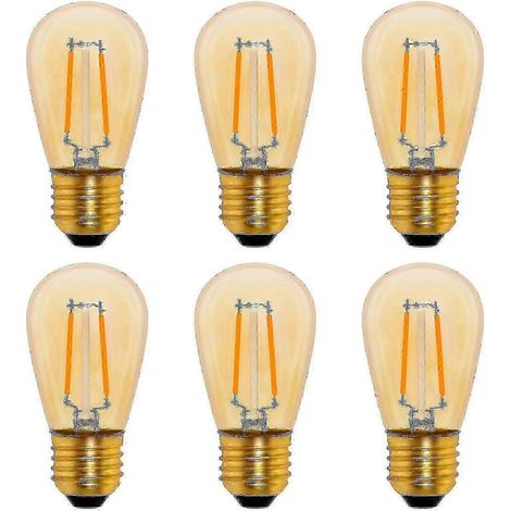 Ampoule LED à filament vintage S14 E27 1W Ambre, équivalent Edison 10W Incandescent, non dimmable, blanc chaud 2200K, 220V AC, lot de 6 (1/5)