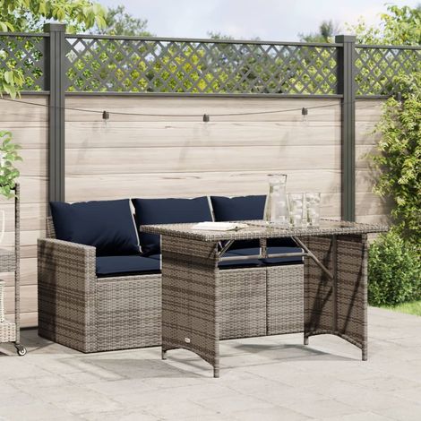 vidaXL Ensemble à manger de jardin et coussins 2 pcs gris rotin (1/5)