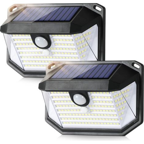 Solarbetriebener Außenstrahler mit Bewegungsmelder, IP65 wasserdicht, LED-Fluter, Außenwandleuchte, Solarstrahler, geeignet für Gärten, Garagen, Carports, Terrassen und Häuser, schwarz [2er-Packung]