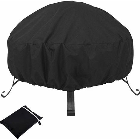 Housse de foyer ronde, bâche imperméable et réutilisable pour foyer extérieur avec cordon de serrage (85 x 40 cm, noir) (1/4)