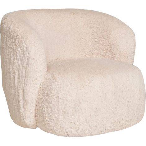 DANIEL - Fauteuil Crapaud Design Tissu Fausse Fourrure Ivoire