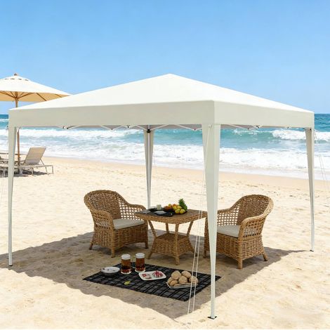 Tonnelle pliante 300x300x250-258 cm jaune clair en métal et toile Oxford avec hauteur réglable (1/4)