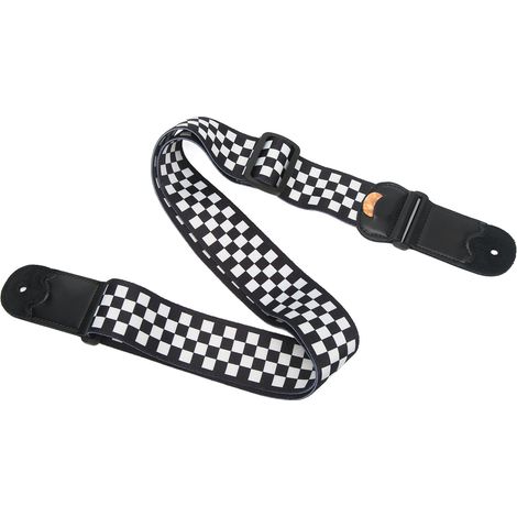 Sangle de Guitare Ajustable Noir et Blanc à Carreaux avec Pochette pour Médiators, pour Guitare Électrique et Acoustique (1/5)