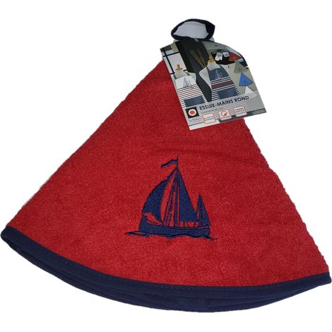 Essuie mains torchon rond 60 cm brode bateau rouge (1/2)