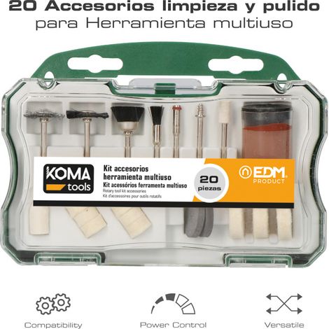 SET 20 ACCESORIOS PARA MINI HERRAMIENTA MULTIUSOS ROTATIVA REF: 08709 KOMA TOOLS (1/2)