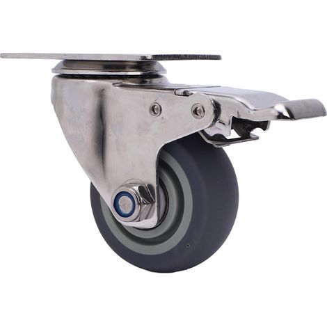 Roulette pivotante 75mm acier inoxydable 304 TPR silencieuse 360° avec frein universelle pour chariot (1/5)