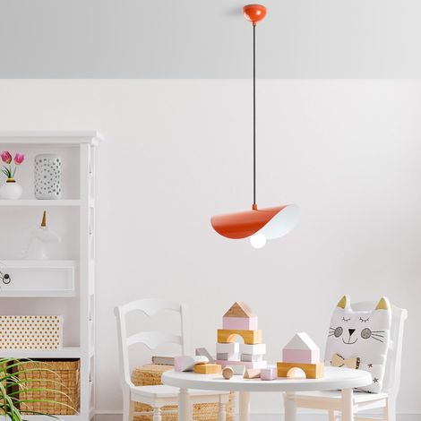 Lustre orange élégant, hauteur réglable 17-106 cm, corps en métal, base Ø 10 cm, douille E27 (max 40 W), éclairage élégant pour les espaces modernes (1/5)