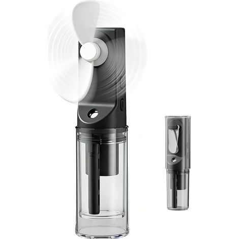 Mini ventilador portátil con vapor de agua, recargable por USB, vapor refrescante, pequeño ventilador de escritorio (negro) (1/5)