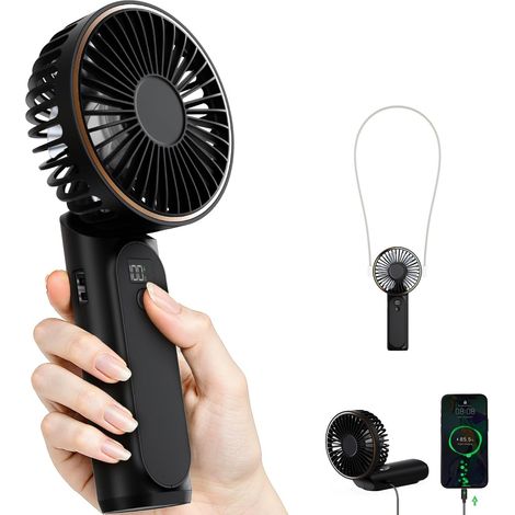 Tragbarer Handventilator, Mini-Faltventilator (180°), 6 Geschwindigkeitsstufen, LCD-Display, extrem leise, 3600 mAh, für drinnen und draußen, mit Trageschlaufe (1/5)