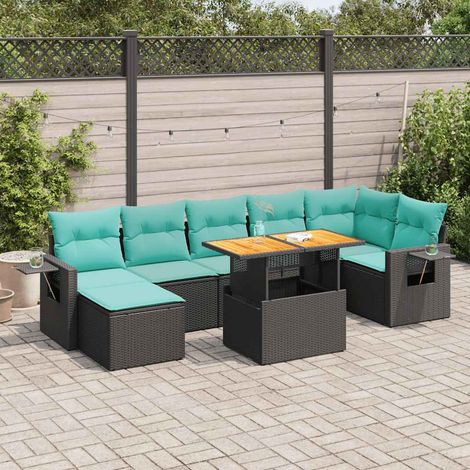 vidaXL Salon de jardin 8 pcs avec coussins noir résine tressée (1/5)