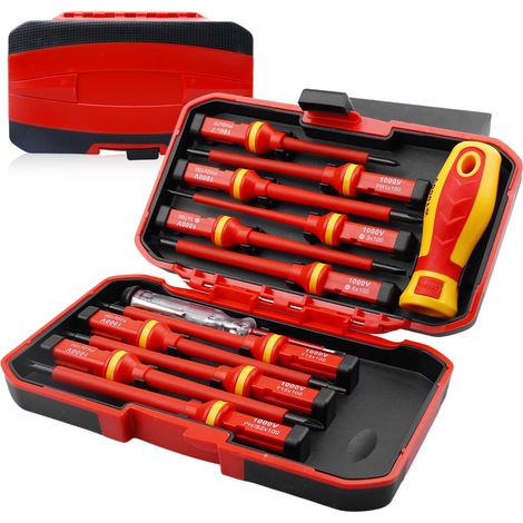 Coffret de tournevis isolés : 13 tournevis isolés, tournevis magnétiques, outils d'électricien, coffret de rangement, pour installations électriques. (1/5)