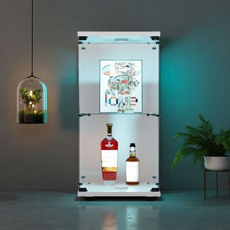 Vitrina de Vidrio Templado - Blanco - Iluminada LED - Cerradura - Compacta (40x40x86cm) (1/5)