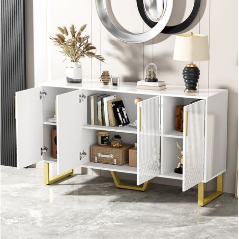 Credenza 140x40x80 cm in MDF bianco, con spazio contenitivo, stile moderno FloraGrace (1/5)