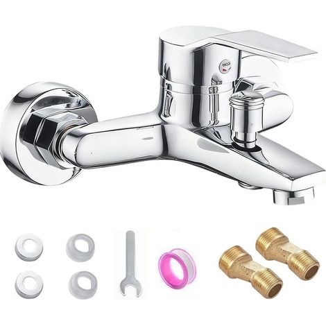 Robinet Baignoire, Mitigeur Baignoire Monocommande avec Clé, Robinet de Douche avec Accessoires D'installation, Sortie de Douche 1/2", Chromé (1/5)