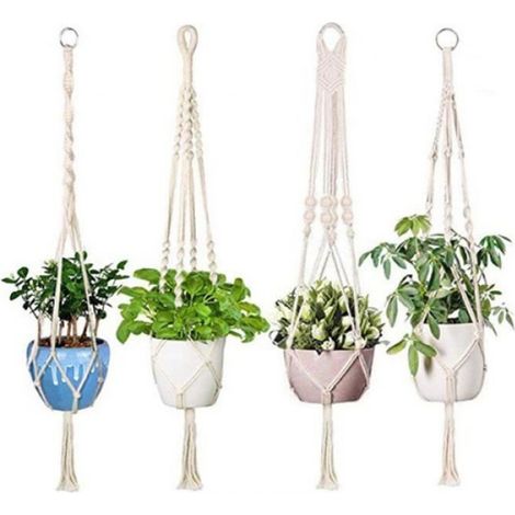 Support de Plante - - Corde de Coton - 4 pièces - 105 cm - Beige (1/5)