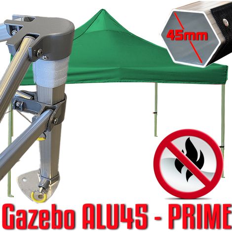 Gazebo 3x3 m verde certificato IGNIFUGO SENZA laterali pieghevole alluminio piantone esagonale 45mm portatile estendibile richiudibile estensibile acciaio per fiere eventi stand chiosco tenda tendone  (1/5)