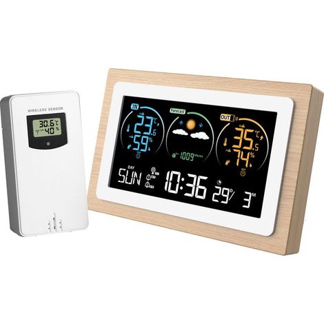 Station météo numérique sans fil avec capteur extérieur – Affichage heure, date, température, humidité, baromètre, alarme, phases de lune (1/5)