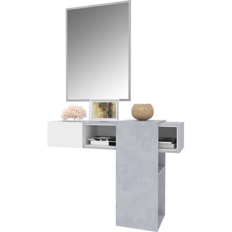 Mobile Danzica Mobiletto da Ingresso Mensola Sospesa con Specchio E Ripiani Scorrevole Arredo Arredamento Sala 100 x 31.5 x 75 cm Colore Grigio Scuro E Grigio Chiaro - Colore: Grigio Scuro e Grigio Ch