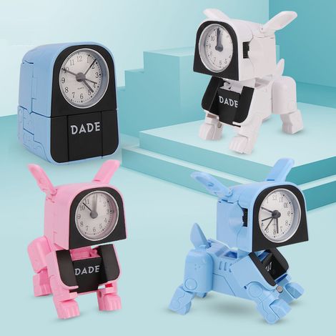 Mignon garçon enfants réveil dessin animé Robot jouet chien bureau horloge drôle réversible(Blanc)