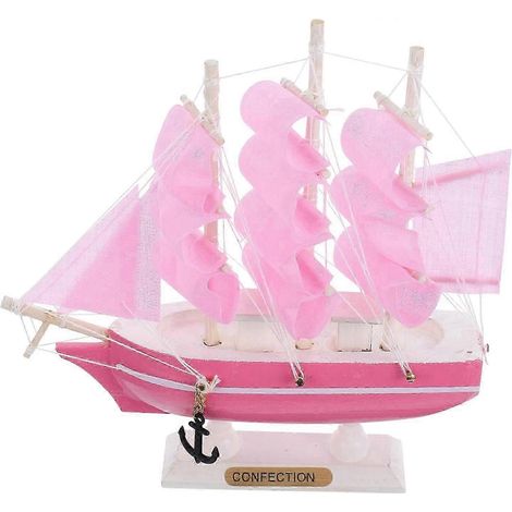 Maquette de voilier en bois, miniature de bureau, objet de décoration nautique vintage (rose) (1/5)