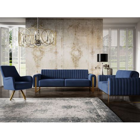 Sofaset Designersofas VALERIE 3-2-1 in Stoff Stoff Elisa Velvet Dunkelblau (1/5)