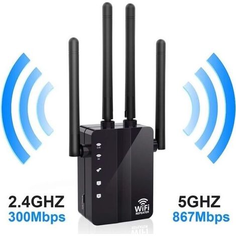 (Black) 1200 Mbps Dual Band WiFi Repeater - 4 Antennas (1/4)