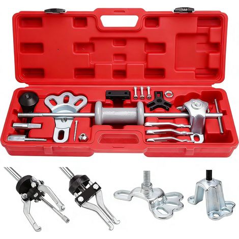 Ensemble d'extracteurs de marteau coulissant à 9 voies pour moyeu de roue avant, essieu arrière, 2/3 mâchoires externes et internes, kit de réparation de carrosserie de voiture (rouge) (1/5)