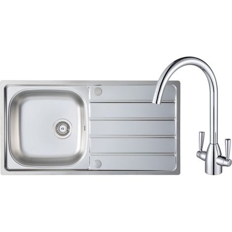 Prima 1.0 Bowl Kitchen Sink with Chelsea Sink Tap and inset Sink 965mm L x 500mm W - Stainless Steel/Chrome (1/4)