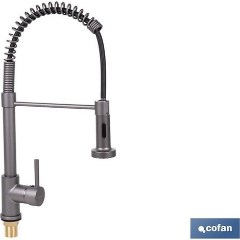 Robinet de cuisine monocommande avec douchette Ø5x48x22cm en laiton gris anthracite
