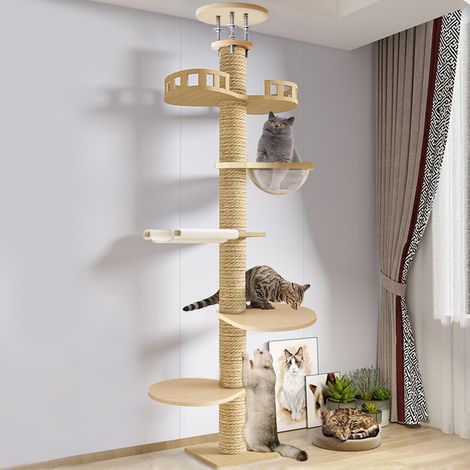 FIANAO – Arbre à chat du sol au plafond – hauteur réglable 295-315 cm, 6 étages, griffoir en chanvre – 11 cm de diamètre