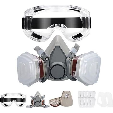 Masque de Protection, Respiratoire Réutilisable avec Filtres et Lunette Anti poussière Anti gaz pour Peinture Poussière Particules Polissage Ponçage Soudage Bricolage Protection de Travail