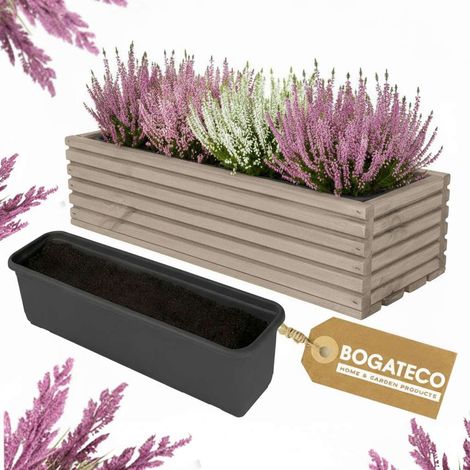 Jardinière Bois Bogateco 44x20x14 cm avec Bac Gris (1/5)