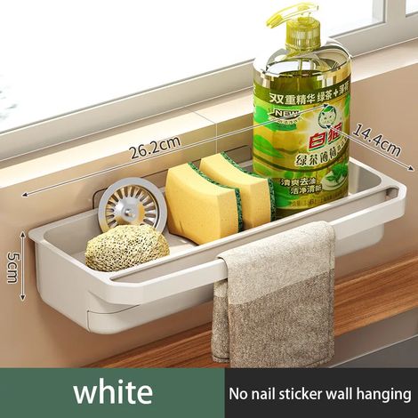 Étagère de rangement pour robinet de cuisine, égouttoir réglable sans trou avec bac de récupération, étagère murale pour éponges (1/5)