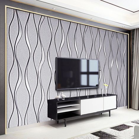 Light Grey Modern Geometric Wavy Striped Wallpaper (1/5)