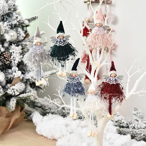 Angel Doll Ornament - Christmas Tree Hanging Decoration - Non-Woven Fabric + Wood + Lace - For Home Fireplace Living Room Office - Set Of 6 (1/5)