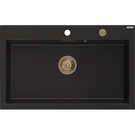 Mexen Elix fregadero de granito de 1 seno 800 x 500 mm, negro, sifón dorado - 6527801005-77-G (1/5)