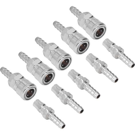 Raccord pneumatique rapide inoxydable nickelé 5 pièces, kit connecteur et fiche mâle (5x8 queue longue SH+PH-20) (1/5)