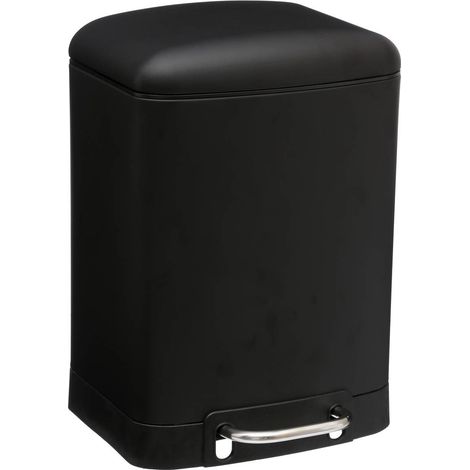 5Five Simply Smart – Conteneur à déchets 6L en acier noir – Poubelle à pédale silencieuse – Dimensions 23x22,5x32,5 cm – Seau amovible pour nettoyage facile