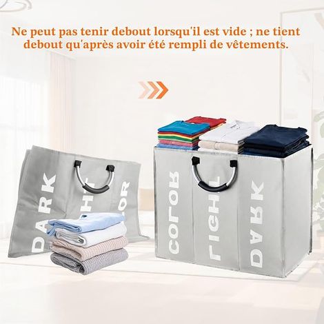 Laundry Basket with Compartments, Oxford Fabric Laundry Bag, Foldable Laundry Basket with Handle, Portable Dirty Laundry Bag for Hotel, Dorm, Dark Grey (1/4)