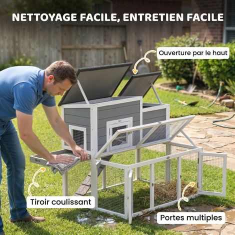 Clapier Lapin Extérieur en Bois Cage à Lapin Intérieur Double Toit Ouvrant Imperméable 2 Niveaux avec Enclos Gris (1/5)