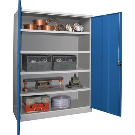 Schwerlastschrank Basic H1950xB1470xT630mm lichtgrau/enzianblau 4 Fbd.Trgf.120kg (1/2)