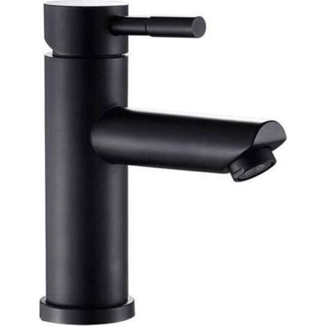 Black Bathroom Faucet, Stainless Steel Basin Mixer for counter-top and small washbasins, round spout, adjustable hot and cold water (1/5)